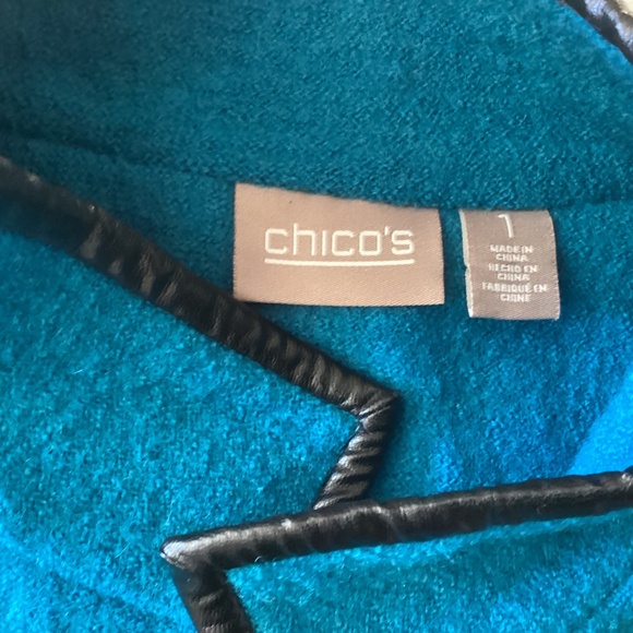 CHICO’S SIZE 1 LADIES LONG SWEATER VEST 100% WOOL TEAL BLK ACCENTS SNAPS CLOSE - Picture 3 of 7